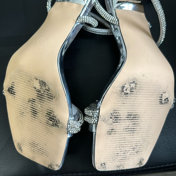 Women’s Rhinestone Strappy Clear Heel Square Toe Shoes Size 8 - Picture 5 of 5